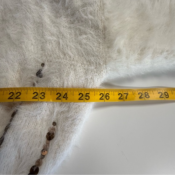 Anthropologie Knitted & Knotted Soiree Open Sweater White Gold Sequin Medium - Picture 7 of 8